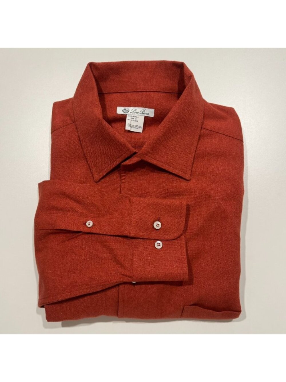 Loro Piana Long Sleeve Cotton Button Down Shirt Burnt Orange Rust 2XL Pocket
